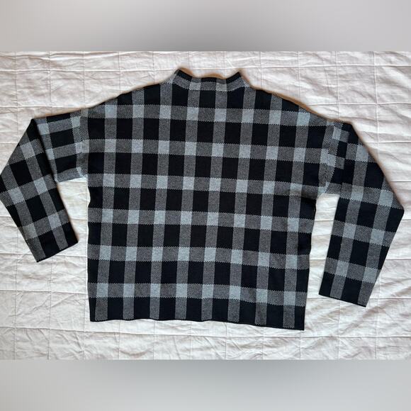 Contemporaine Black & Grey Plaid Soft Cozy Viscose Blend Mock Neck Sweater-Large - Picture 2 of 9